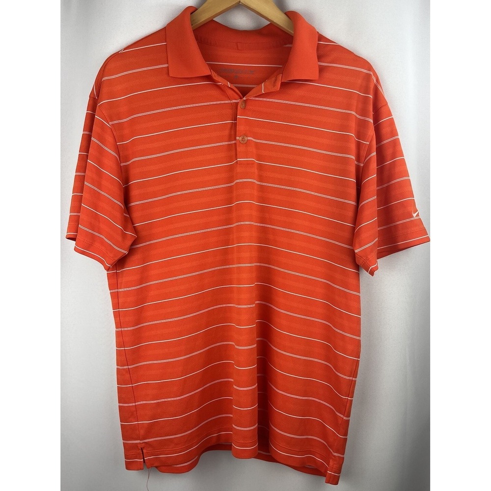Nike Golf Tour Performance Polo Medium Dri-Fit Orange White Stripes Short Sleeve